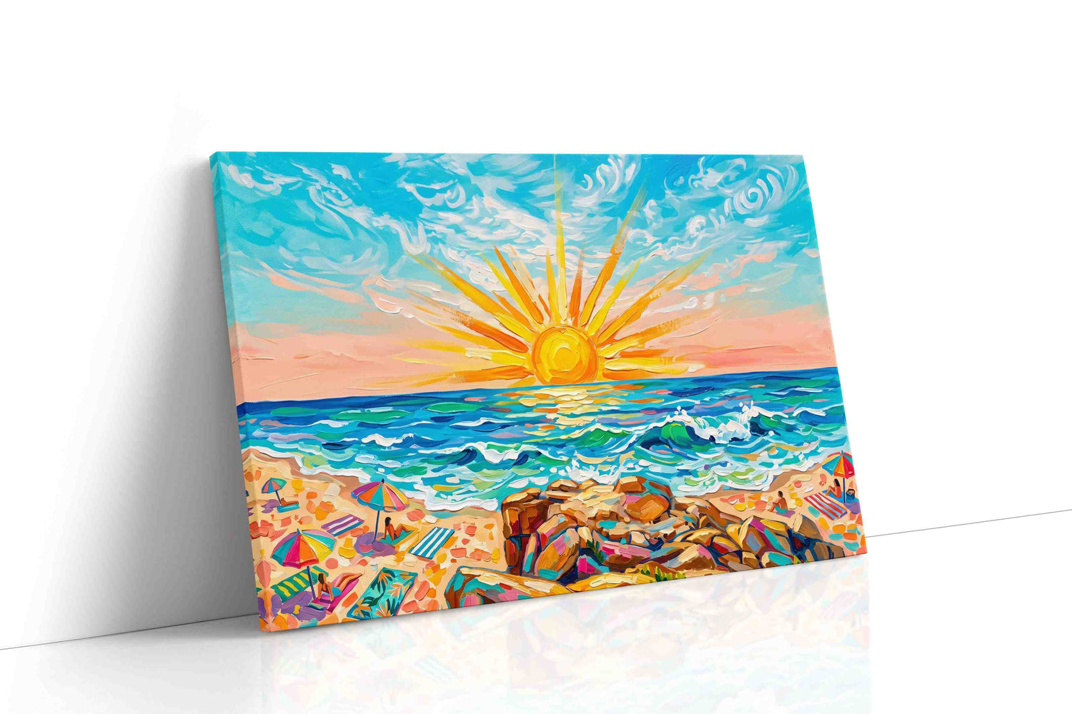 Sunburst Over Coral Tides beach canvas wall art gallery-wrapped landscape canvas studio shot