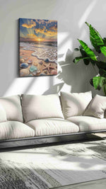 Sunlit Tides of Reverie beach canvas wall art in a modern interior mockup