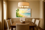 Sunwashed Tropic Reverie beach canvas wall art shown hanging in a sleek modern interior