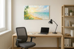 Sunwashed Tropic Reverie beach canvas wall art shown in a contemporary interior mockup