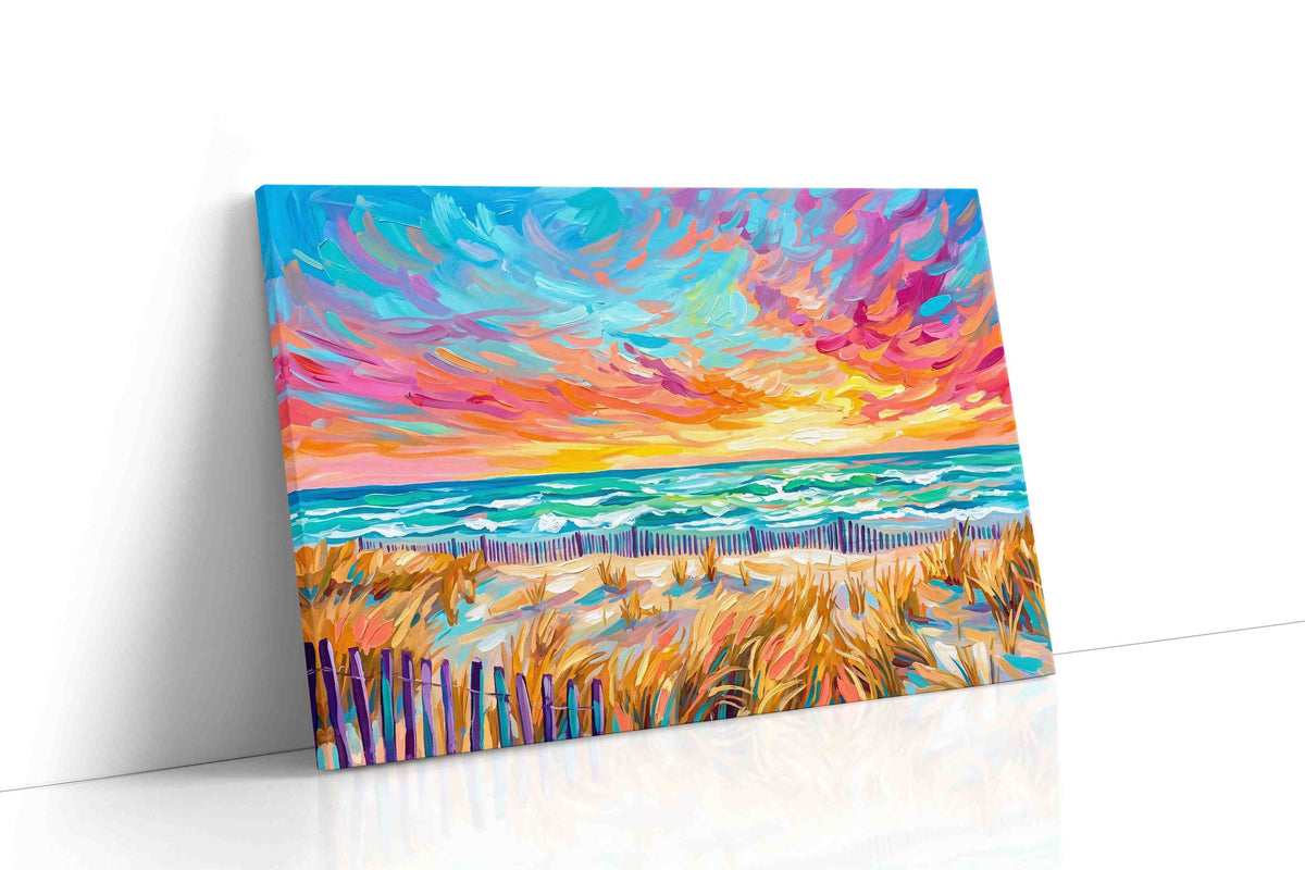 Tangerine Tides at Daybreak beach canvas wall art gallery-wrapped landscape canvas studio shot