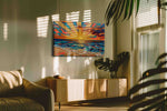 Tidal Ember Dawn beach canvas wall art in a contemporary interior mockup