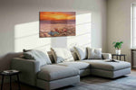 Twilight Tides and Treasures beach canvas wall art styled in a living room