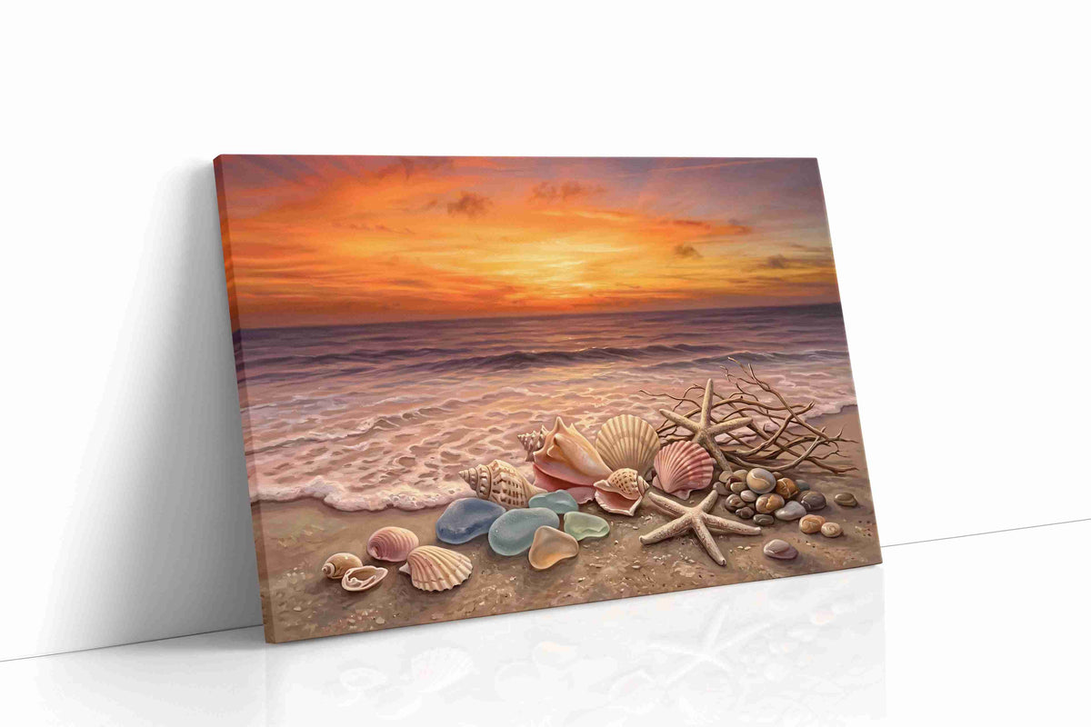 Twilight Tides and Treasures beach canvas wall art gallery-wrapped landscape canvas studio shot