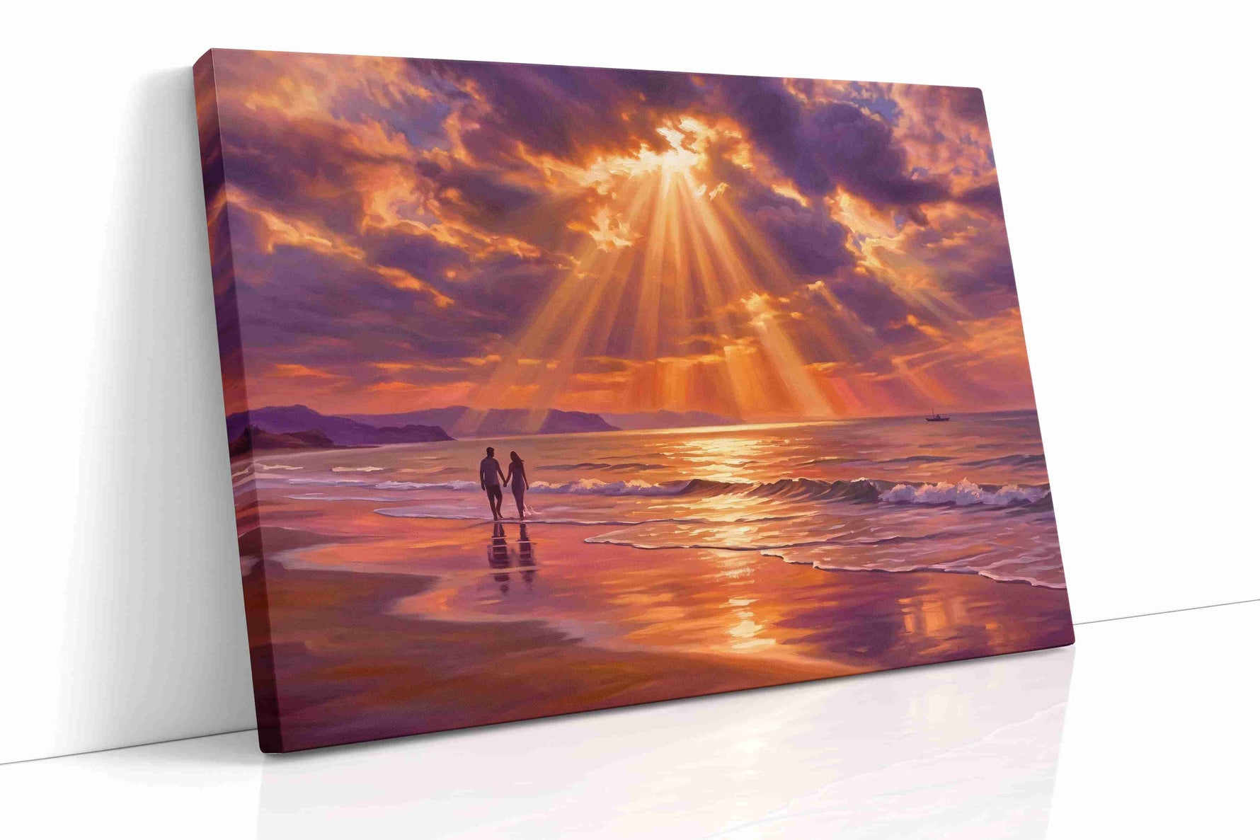 Where the Heavens Pour Gold beach canvas wall art gallery-wrapped landscape canvas studio shot