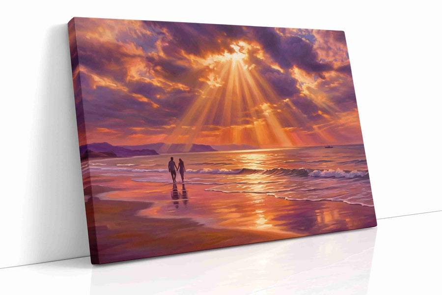 Where the Heavens Pour Gold beach canvas wall art gallery-wrapped landscape canvas studio shot