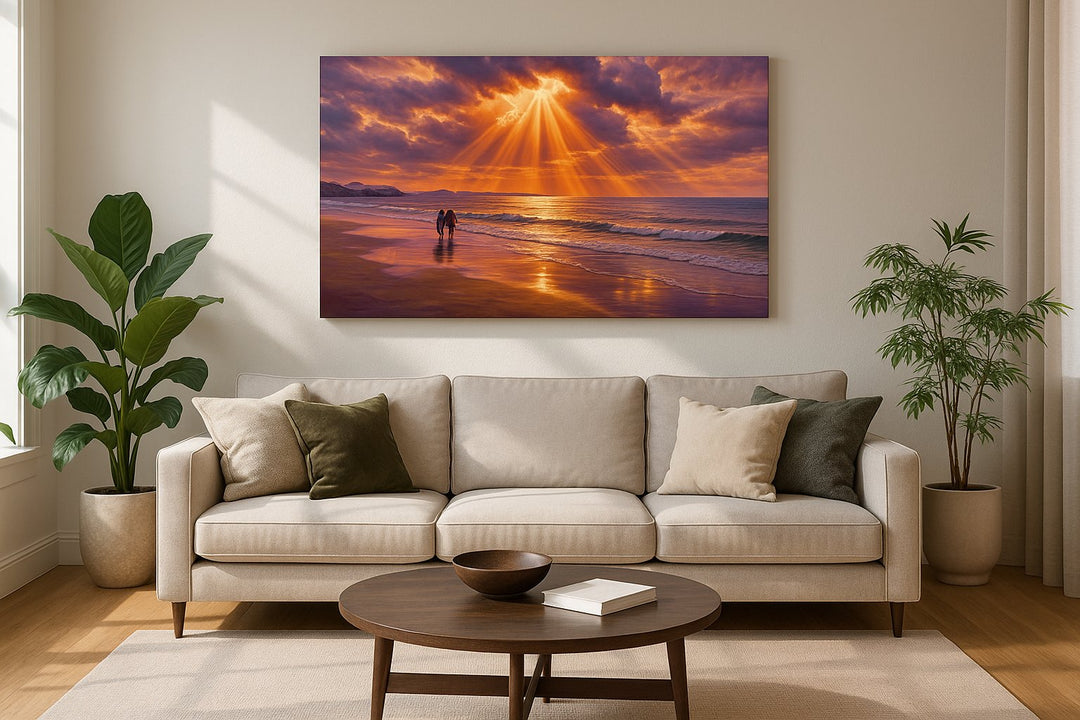 Where the Heavens Pour Gold - Beach Wall Art, Coastal Canvas Print, Tropical Decor