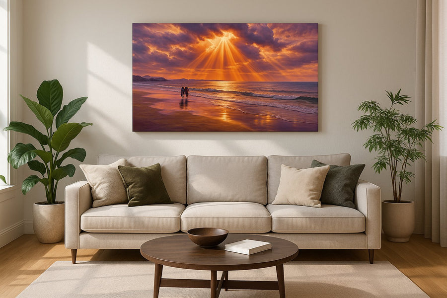Where the Heavens Pour Gold - Beach Wall Art, Coastal Canvas Print, Tropical Decor