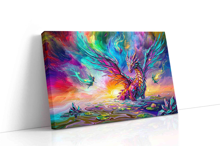 Aurora Dragon Bloom fantasy canvas wall art gallery-wrapped landscape canvas studio shot