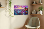 Aurora of the Dragon Muse fantasy canvas wall art styled in a living room