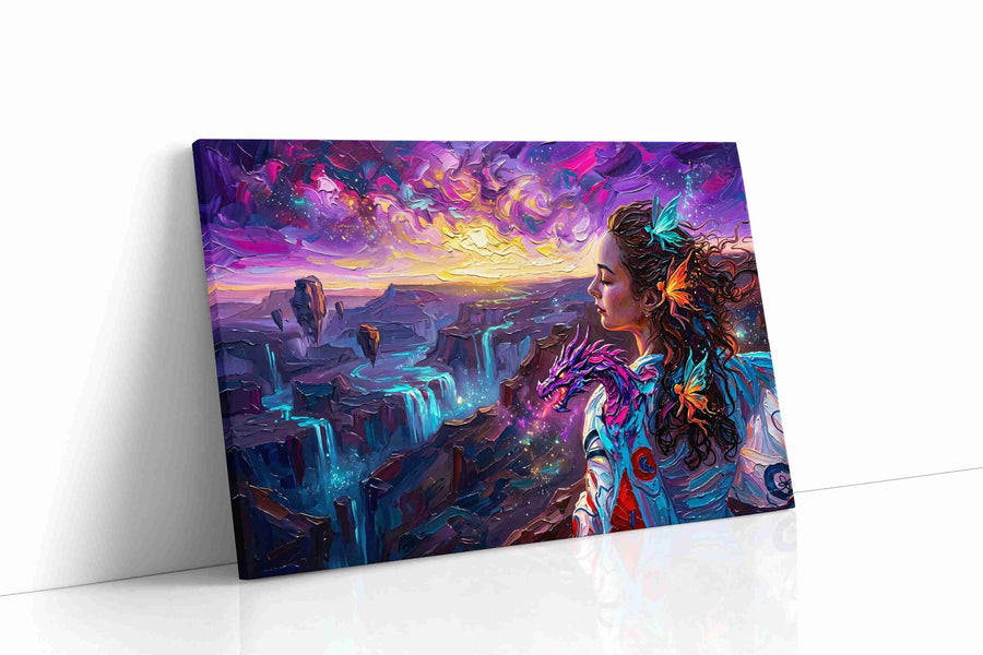 Aurora of the Dragon Muse fantasy canvas wall art gallery-wrapped landscape canvas studio shot