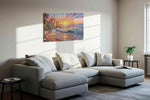 Castle of the Luminous Tide fantasy canvas wall art styled in a living room