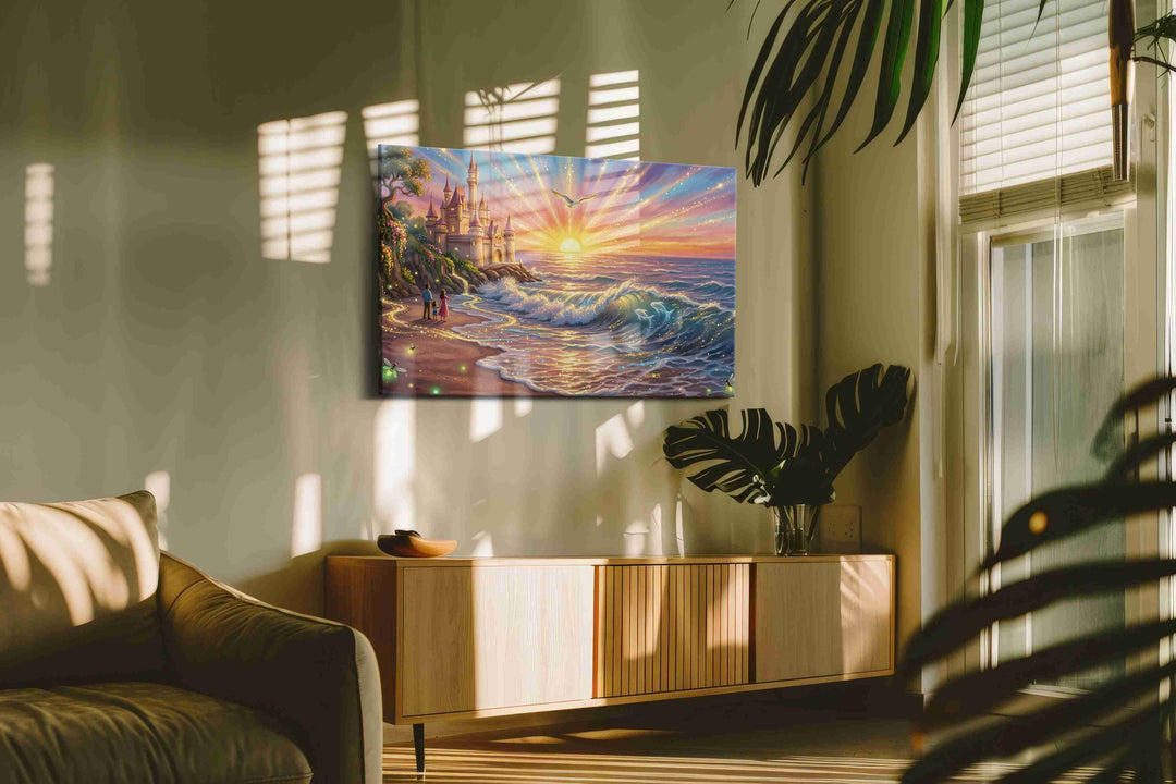 Castle of the Luminous Tide - Fantasy Wall Art, Magical Canvas Print, Mythical Art