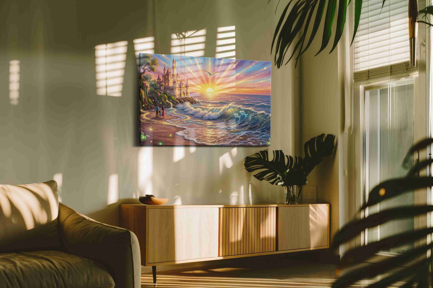Castle of the Luminous Tide - Fantasy Wall Art, Magical Canvas Print, Mythical Art