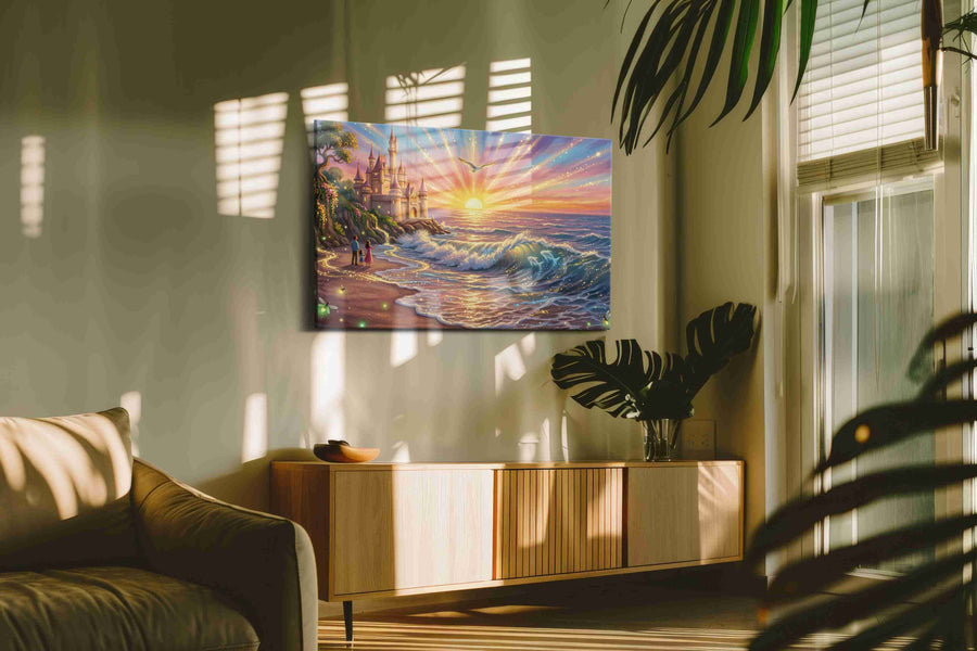Castle of the Luminous Tide - Fantasy Wall Art, Magical Canvas Print, Mythical Art