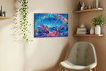 Celestial Bestiary Bloom fantasy canvas wall art styled in a living room