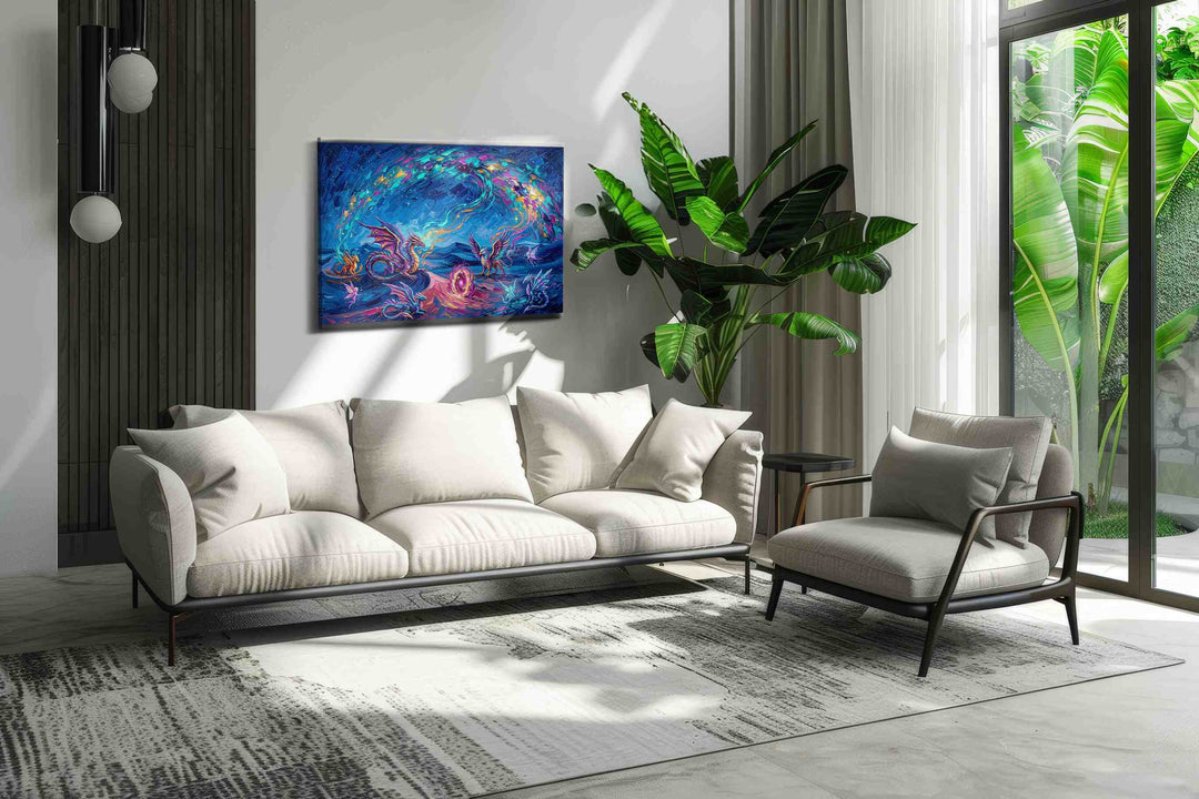Celestial Bestiary Bloom - Fantasy Wall Art, Magical Canvas Print, Mythical Art