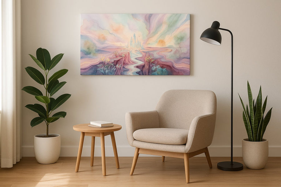 Celestial Bloom Citadel - Fantasy Wall Art, Magical Canvas Print, Mythical Art
