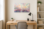 Celestial Bloom Citadel fantasy canvas wall art shown hanging in a sleek modern interior
