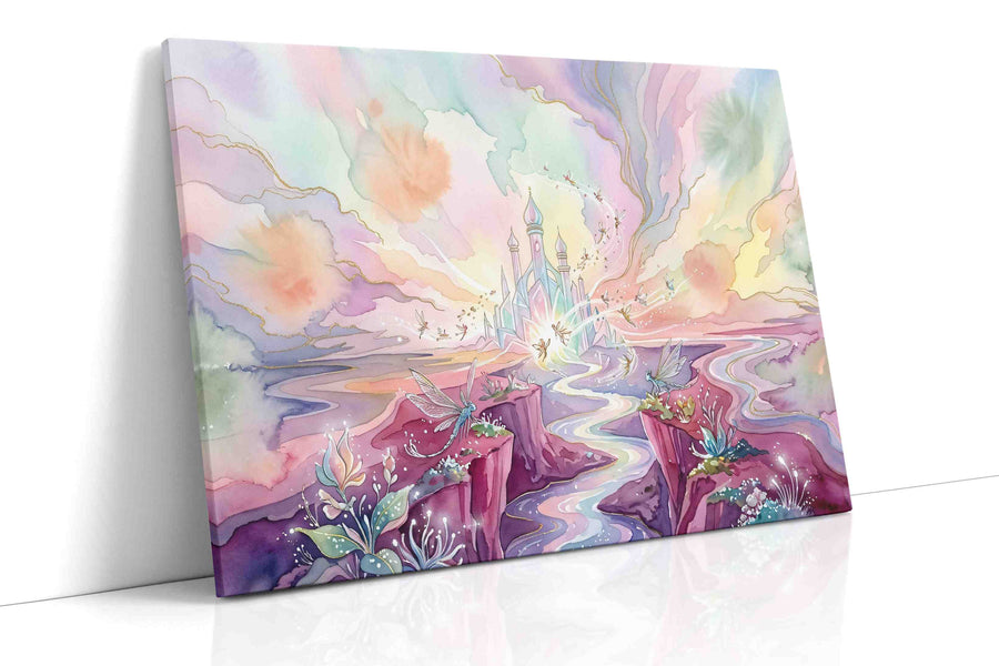 Celestial Bloom Citadel fantasy canvas wall art gallery-wrapped landscape canvas studio shot