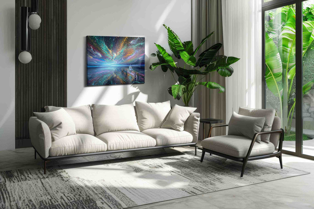 Celestial Tides of the Phoenix - Fantasy Wall Art, Magical Canvas Print, Mythical Art