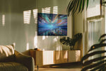 Celestial Tides of the Phoenix fantasy canvas wall art shown hanging in a styled interior
