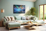 Celestial Tides of the Phoenix fantasy canvas wall art shown in a wall scene