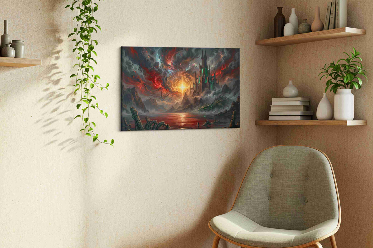 Ember Throne of the Void fantasy canvas wall art styled in a living room
