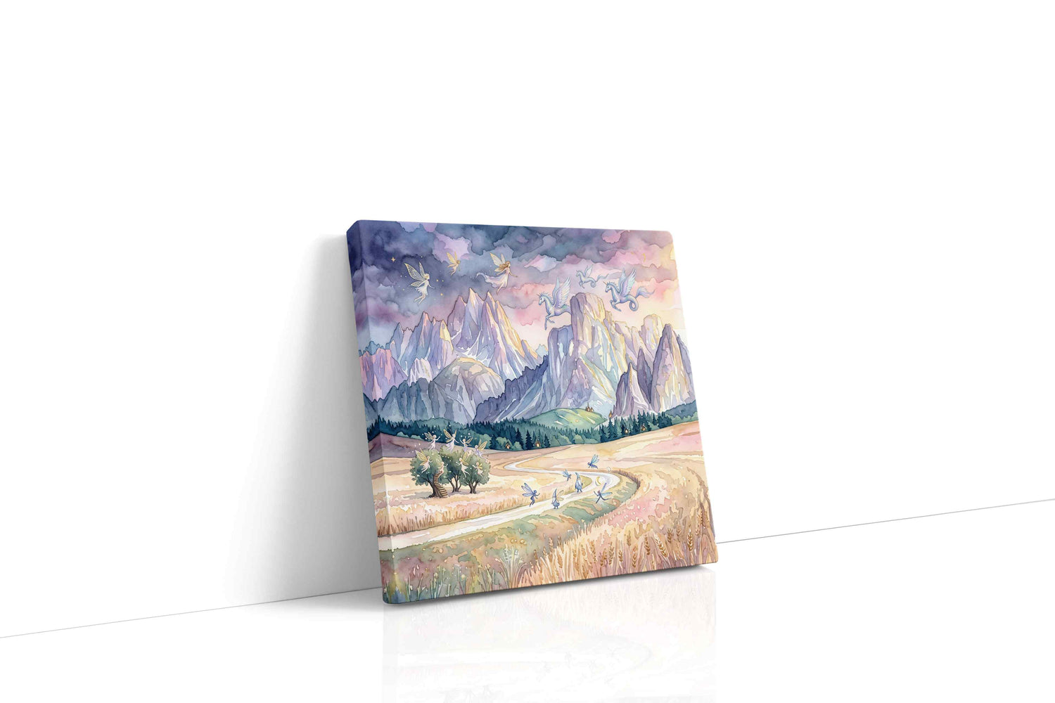 Gossamer Vale of Unicorn Skies fantasy canvas wall art gallery-wrapped square canvas studio shot