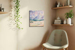 Gossamer Vale of Unicorn Skies fantasy canvas wall art displayed above a bed in a contemporary bedroom