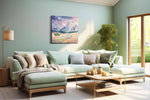Gossamer Vale of Unicorn Skies fantasy canvas wall art shown in a wall scene