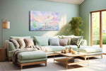 Halo Over Luminous Waters fantasy canvas wall art shown hanging in a styled interior