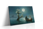 Moonlit Passage to Elysium fantasy canvas wall art displayed above a sofa in a modern living room