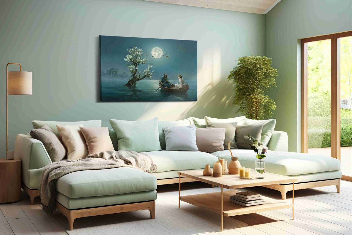 Moonlit Passage to Elysium fantasy canvas wall art shown in a wall scene