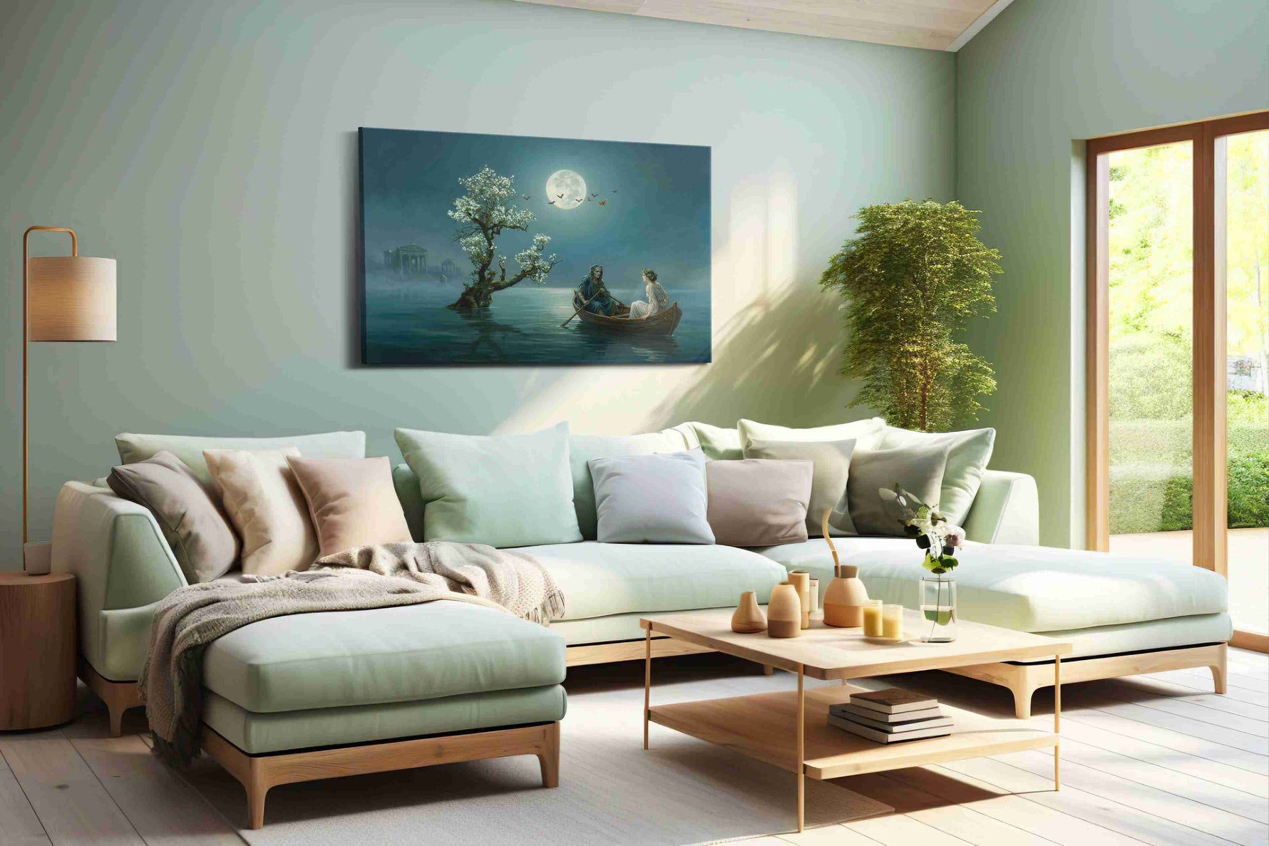 Moonlit Passage to Elysium fantasy canvas wall art shown in a wall scene