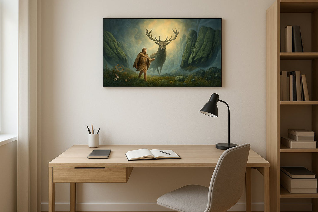 Oracle of the Stag Realm - Fantasy Wall Art, Magical Canvas Print, Mythical Art