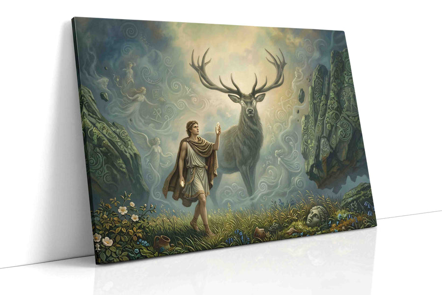 Oracle of the Stag Realm fantasy canvas wall art gallery-wrapped landscape canvas studio shot