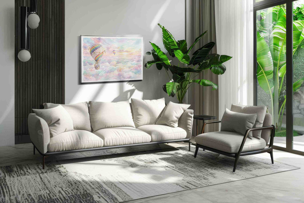Rainbow Reverie Aloft fantasy canvas wall art in a modern interior mockup