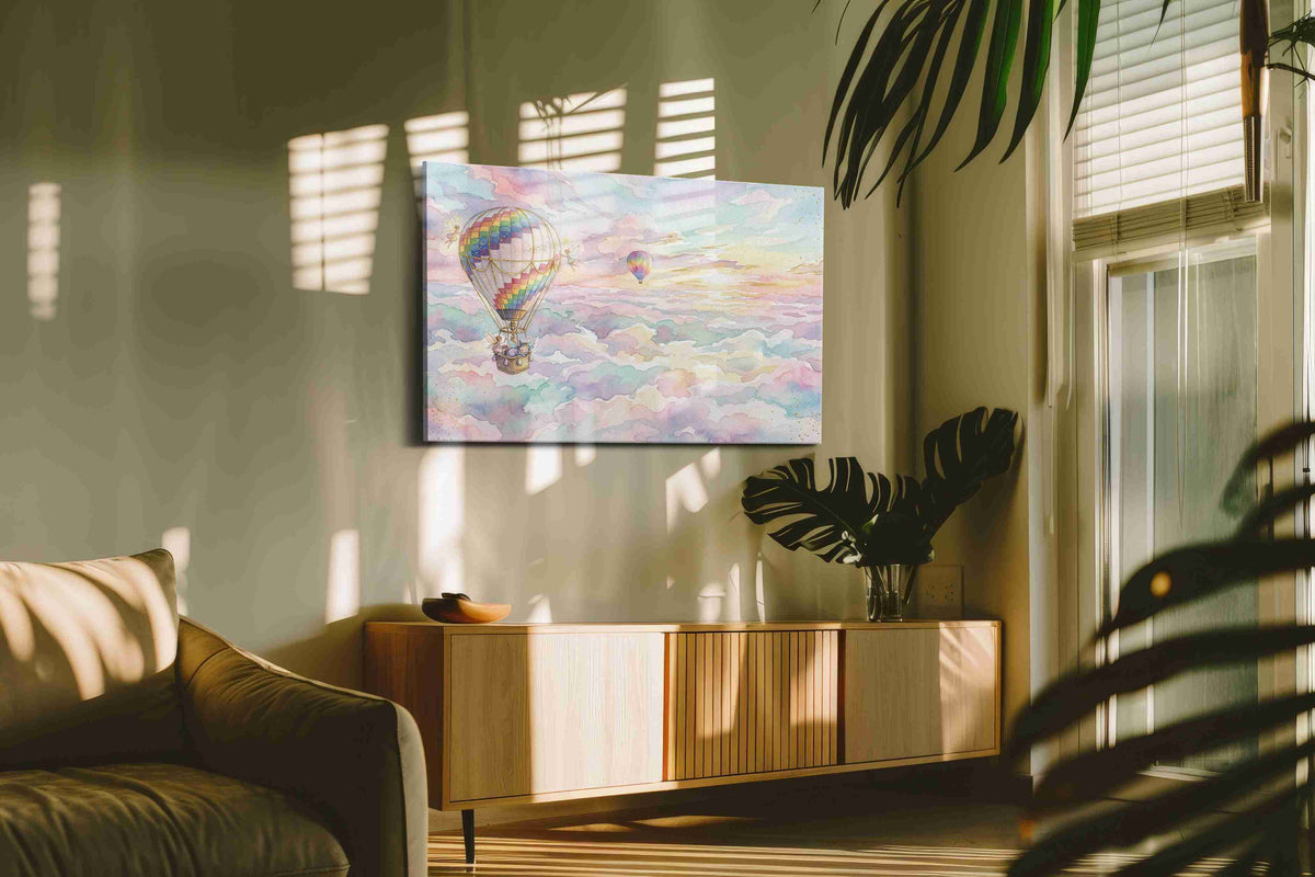 Rainbow Reverie Aloft fantasy canvas wall art in a contemporary interior mockup