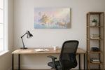 Rainbow Reverie Isles fantasy canvas wall art shown hanging in a sleek modern interior