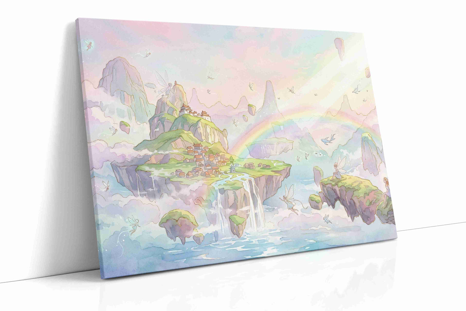 Rainbow Reverie Isles fantasy canvas wall art gallery-wrapped landscape canvas studio shot