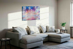 Starlit Fae Lagoon fantasy canvas wall art displayed above a bed in a contemporary bedroom
