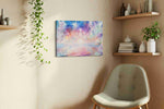 Starlit Fae Lagoon fantasy canvas wall art displayed above a sofa in a styled living room scene