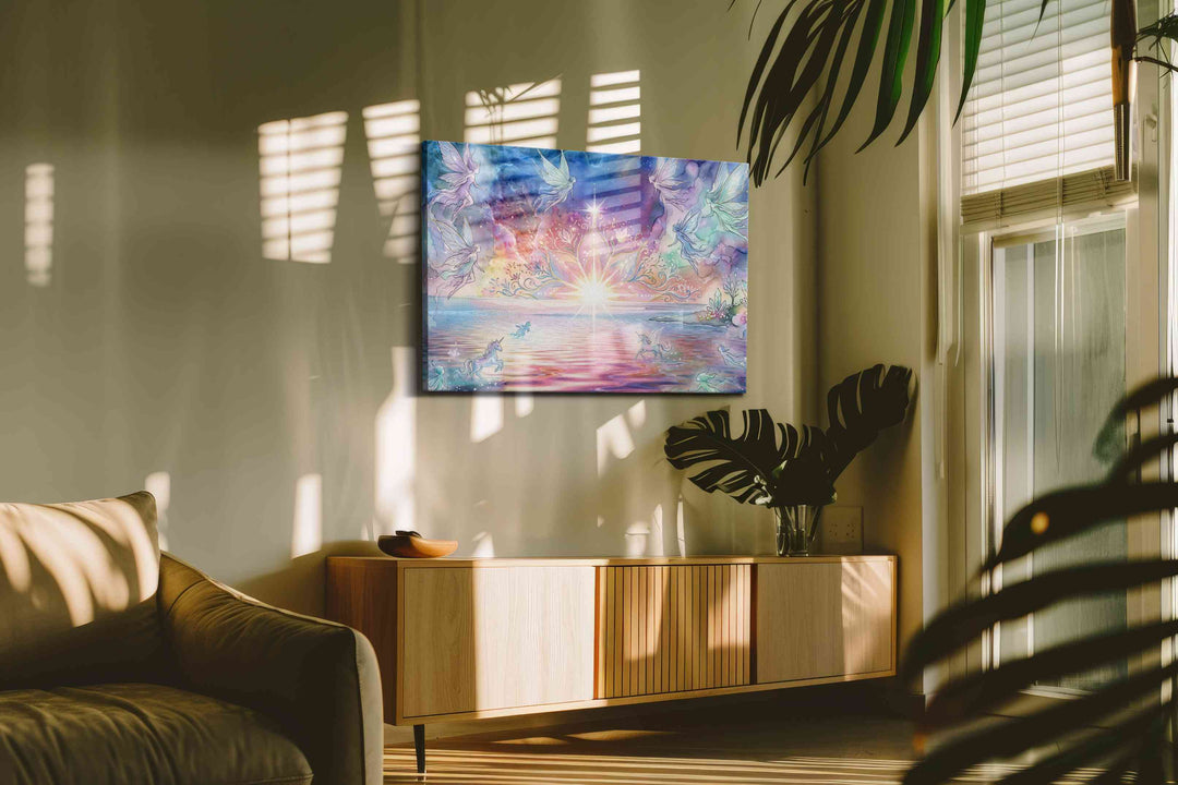 Starlit Fae Lagoon - Fantasy Wall Art, Magical Canvas Print, Mythical Art