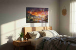 Starlit Path of Spirits fantasy canvas wall art displayed above a bed in a styled bedroom scene