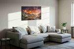 Starlit Path of Spirits fantasy canvas wall art displayed above a sofa in a styled living room scene