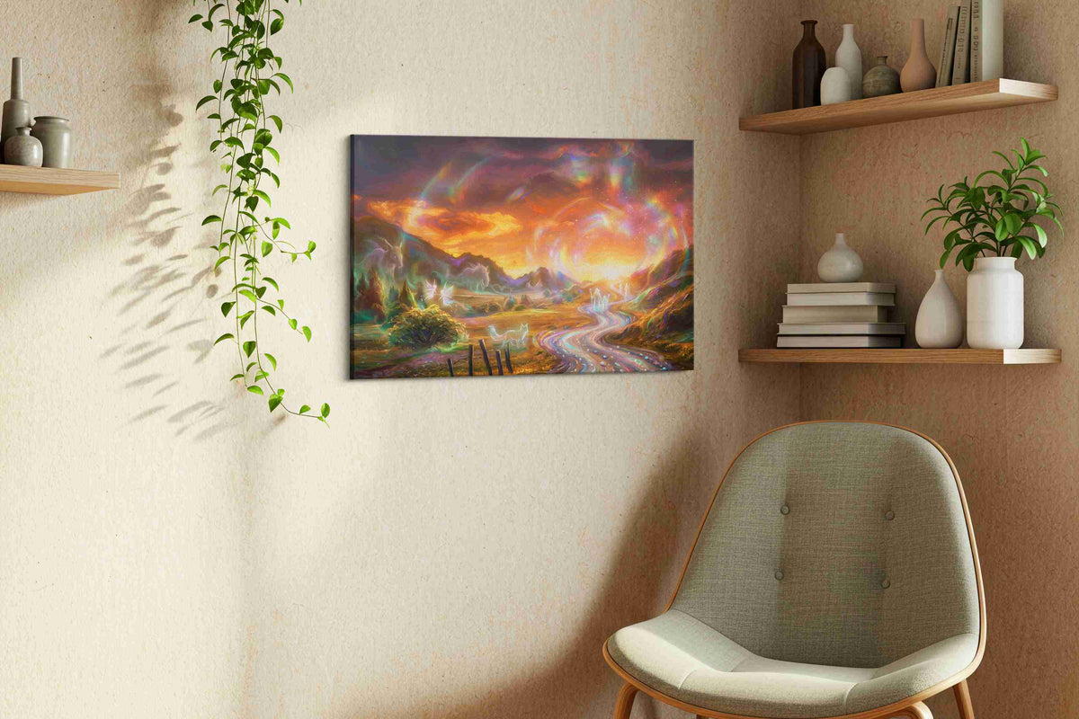 Starlit Path of Spirits fantasy canvas wall art styled in a living room