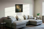 Under the Omens of Stars fantasy canvas wall art displayed above a sofa in a styled living room scene