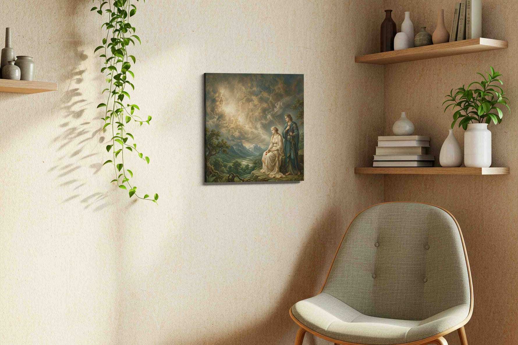Under the Omens of Stars fantasy canvas wall art styled in a living room