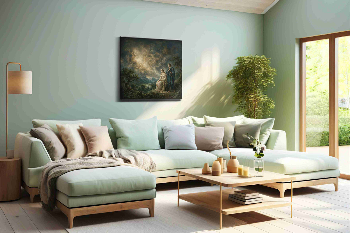 Under the Omens of Stars fantasy canvas wall art shown hanging in a styled interior